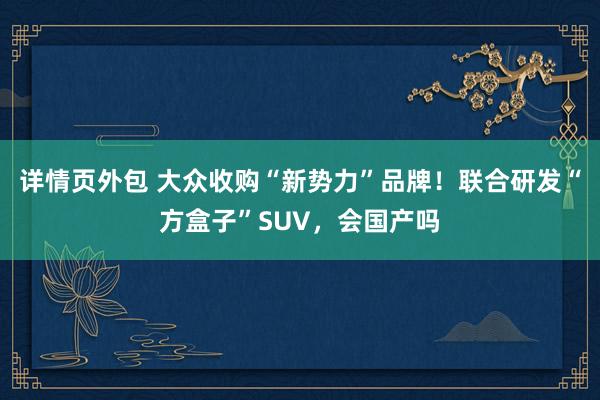 详情页外包 大众收购“新势力”品牌！联合研发“方盒子”SUV，会国产吗