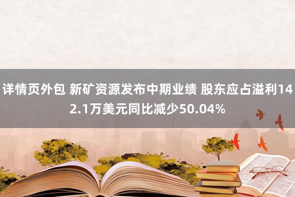 详情页外包 新矿资源发布中期业绩 股东应占溢利142.1万美元同比减少50.04%